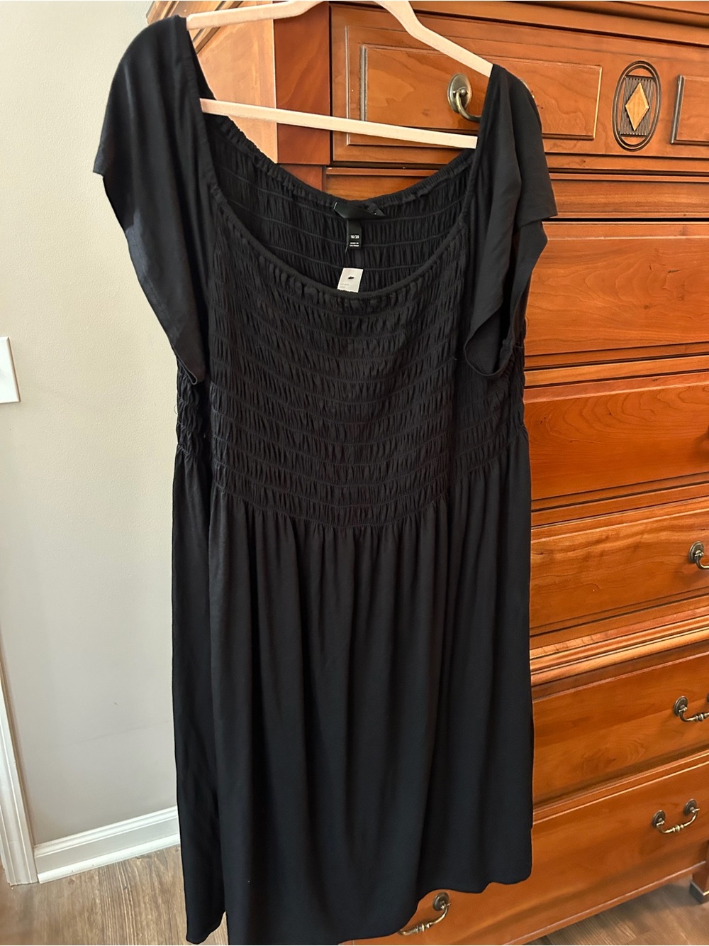 Lane Bryant Black Smocked Midi Dress with Flutter Cap Sleeves